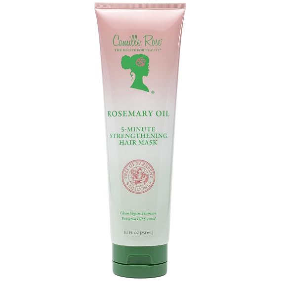 Camille Rose Hair Mask, Rosemary Oil 5-Minute Strengthening Deep Conditioner for Refreshing Dry, Damaged Hair, Frizz Control, 8.5 Oz