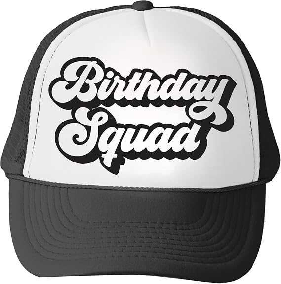 Tees & Tails Birthday Girl Trucker Hat Retro 90s Black & White Cap