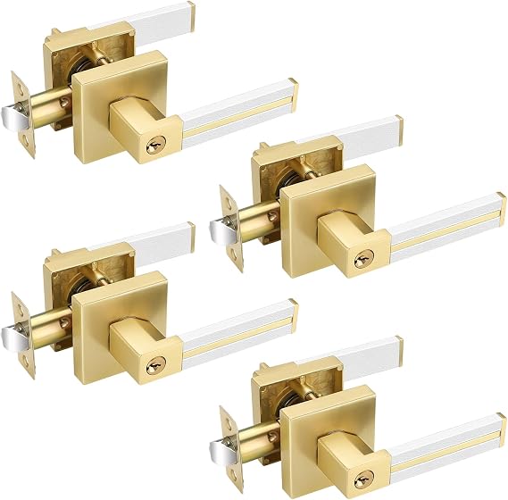 EHOMEWARE 4 Pack Gold Door Knobs, Entry Door Handle with Lock and Keys