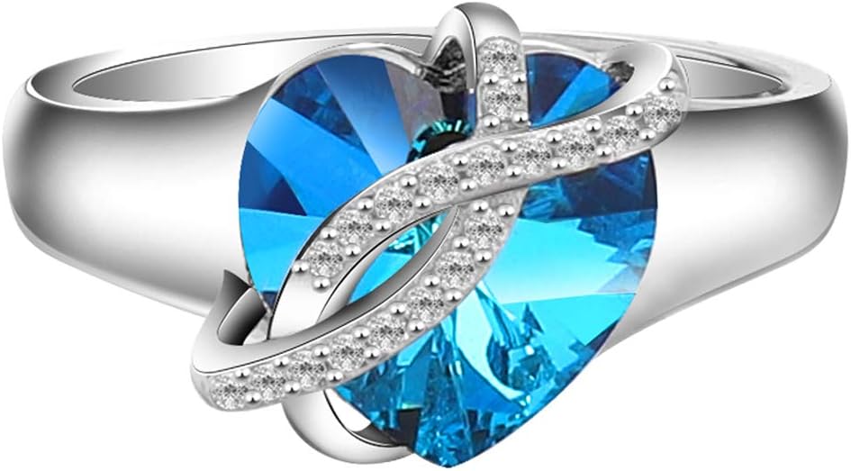 AOBOCO Infinity Heart Ring Sterling Silver Women Ring Embellished with Crystals from Austria, Fine Anniversary Birthday Jewelry Gifts for Women(Size 6/7/8/9)