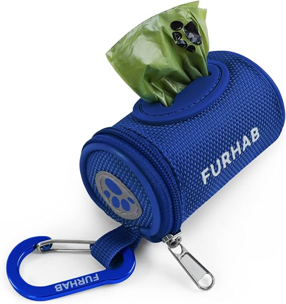 FURHAB Dog Poop Bag Holder for Leash with Carabiner Clip Soft Fabric