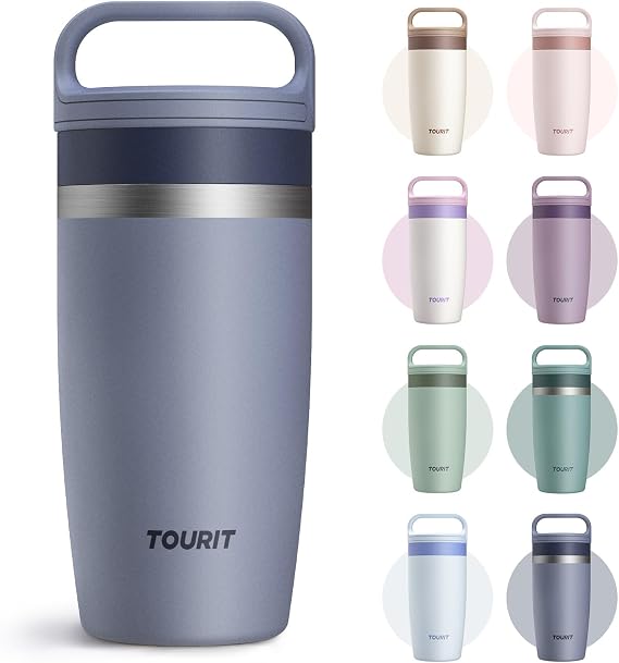 TOURIT Travel Coffee Mug 16 oz,Leakproof 2-Part Drink Lid Tumbler,Navy Blue