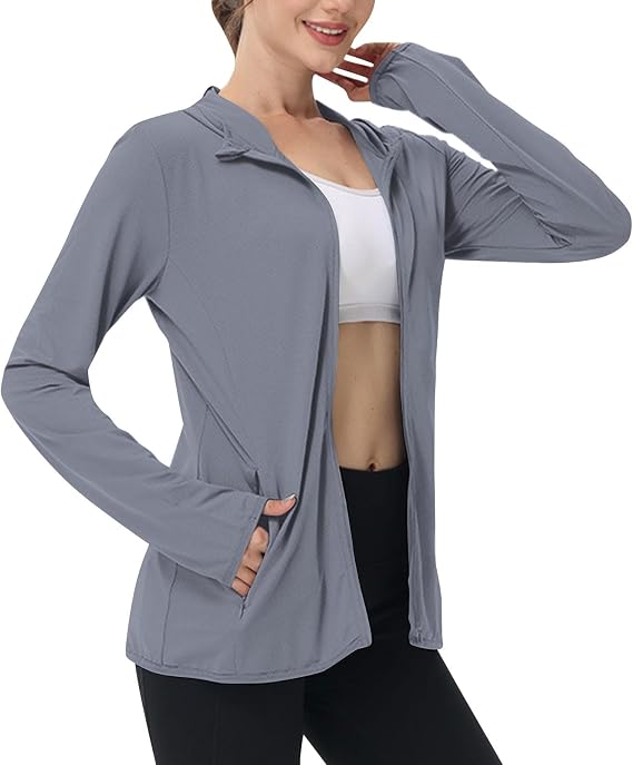 Lightweight Sun Shirt for Women Long Sleeve SPF UV Sun Protection Shirts Cardigan with Pockets Swim Cover Ups