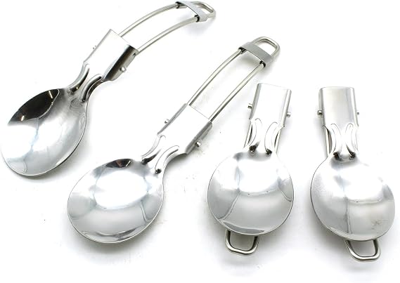 TMAX 4p 3" L Two Folding Stainless Steel Camping Spoon, Dish Washer Safe | Foldable Spoons | Portable Travel Cutlery For Camping Picnics And Outdoor Activities | Space-Saving Design