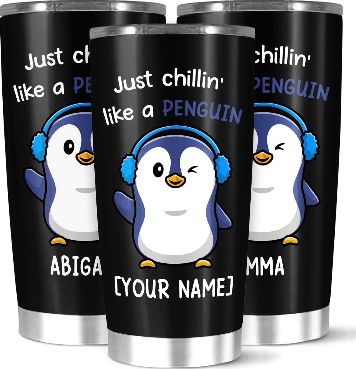 EvelynShop Personalized Tumbler Just Chillin Like A Penguin Tumbler Custom Name Gifts For Women Men Friend Family Penguin Lover Birthday Christmas Insulated Travel Mug Stainless Steel Cup 20 30 Oz