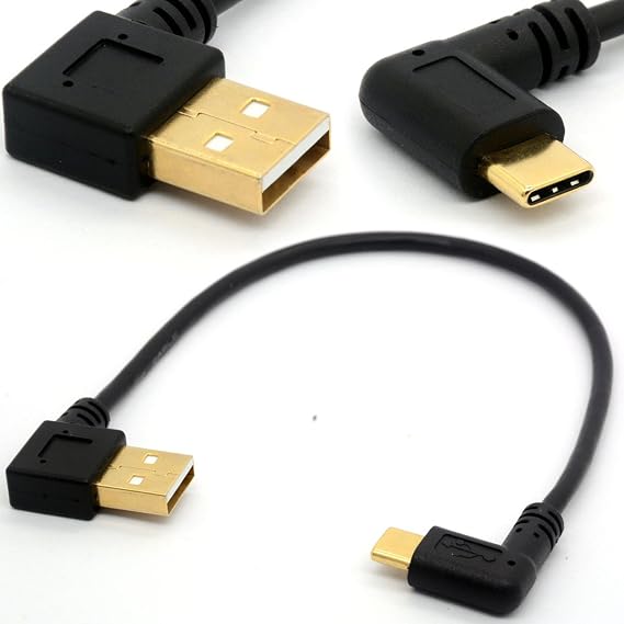 Gold Plated Angled USB C to USB 2.0 Extension Cable (USB 2.0 Right)
