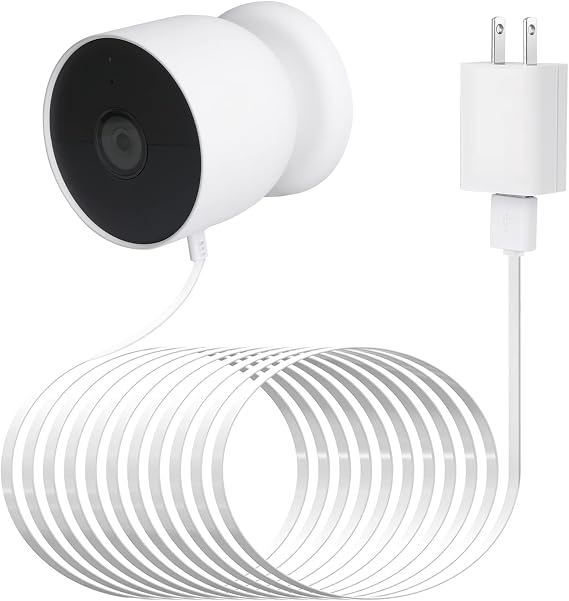 wochel Power Cable Compatible with Google Nest Cam Outdoor or Indoor, Battery, 30Ft/9.1m Weatherproof Outdoor Cable Continuously Charging Your Nest Camera (White)