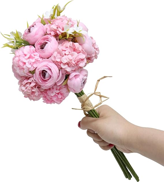 Zerzsy Artificial Flowers Bouquets, Mixed Pink Artificial Peonies, 10 Branch Fake Flower Bride Holding Flowers Faux Floral for Home Wedding Spring Decor