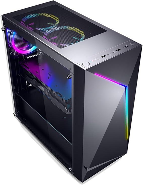 XLTFUC Mid-Tower Computer Case ATX, M-ATX, ITX, Mid-Tower Gaming PC Case Tempered Glass Side Panel, Supports Radiators Up to 160mm Supports Water Cooling(Black)