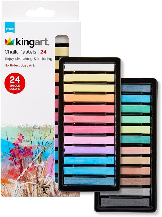 KINGART Pastels Studio Colored Square Chalk 24 Piece, (175-24)