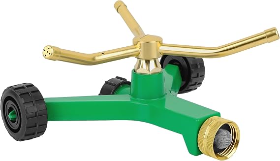 RESTMO 3-Arm Metal Sprinkler with Wheel Base | 360 Degree Automatic Rotary Lawn Sprinkler System for Garden Plant, Flower Bed and Yard Watering and Large Yard Area Watering