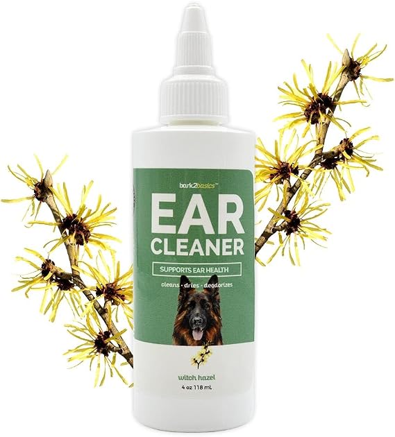 Bark2Basics Ear Cleaner for Dogs, 4 oz - All Natural, Witch Hazel, Alcohol Free, Gentle Aloe Vera and Chamomile Extract Base, Breaks Through Tough Wax | Ready to Use Pet Ear Wax Removal Rinse, Cleans Wax and Debris, Witch Hazel and Aloe Vera, Combats Yeast Irritation, Natural