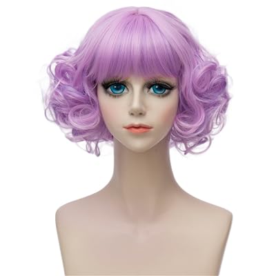 Rainbow Purple Short Curly Wavy Layered Harajuku Cosplay Wigs Costume Dress up Hair