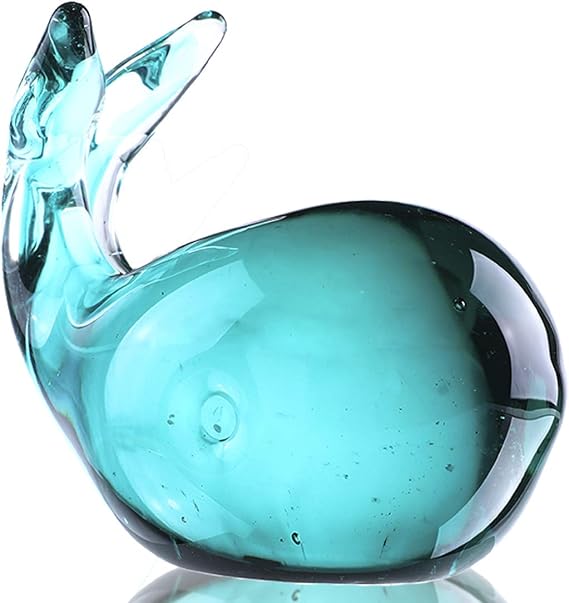 3.5'' Blown Glass Whale Figurine Art Glass Sea Animal Collectibles, Blue | Handmade Sea Glass Decor,glass Paperweight,Gift For Women Ocean Lovers,Whale Statue For Home Table Aquarium Decor