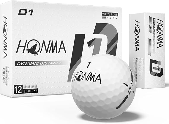 Honma D1 Distance Golf Balls, White & Multi-Color Options, 1 Dozen | Colored Golf Balls For Men Women High-Speed Core Low Compression Low-Spin Flight