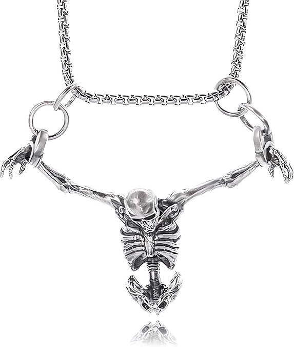 Punk Skeleton Skull Tassel Bone Chain Choker Necklace for Women Men, Party Favors Jewelry