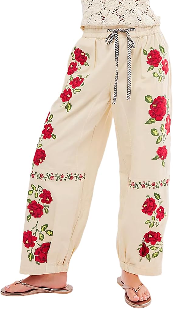 Kedera Mid Rise Barrel Jeans for Women Embroidered Wide Leg Denim Pants Boyfriend Baggy Jeans with Pockets