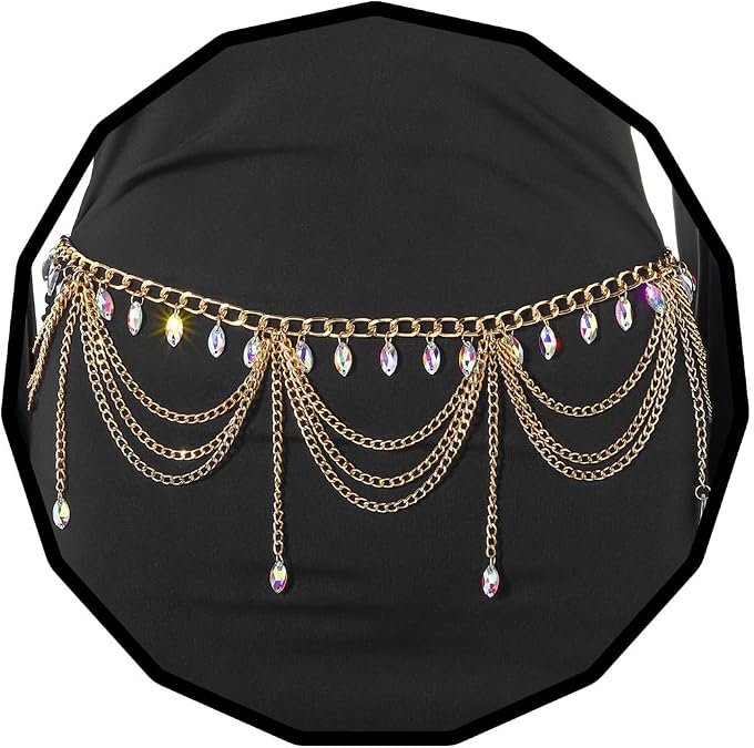 ELABEST Gold Waist Chain Layered Tassel Metal belly chain belt for women Fashion Costume Outfit Accessories