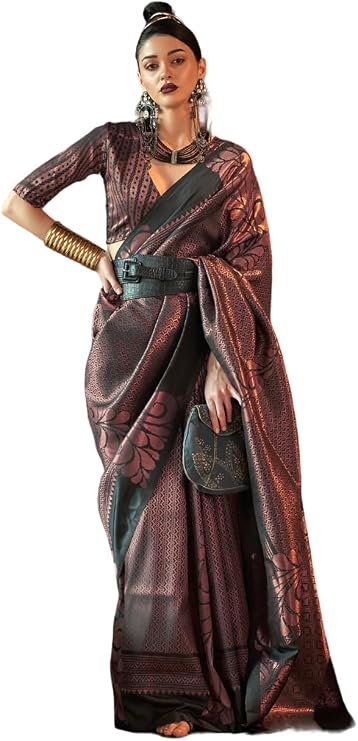 Jaanvi Women's Indian Banarasi Silk Zari Work Saree with Unstitched Blouse Piece