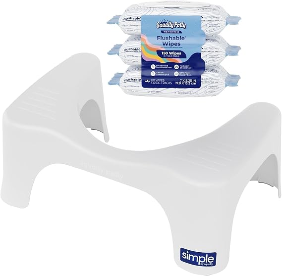 Squatty Potty Simple Toilet Stool and Flushable Wipes Bundle
