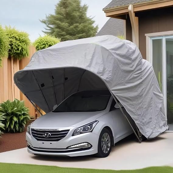 All Weather Mobile Carport, Retractable Folding Carport Canopy, Heavy Duty Car Port, Portable Anti-Snow Tent Car Cover for Outdoor, Truck, Boat, SUV,19 * 8.8 * 8ft [Energy Class A]