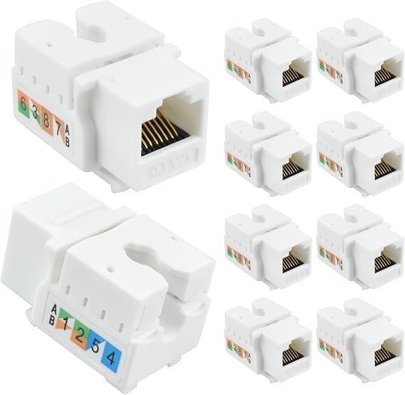 10 Pcs Cat6 Keystone Jack | RJ45 90 Degree Punch Down Keystone Jack Adapter, Slim Profile RJ45 Female Connector Compatiable for High-Density Network
