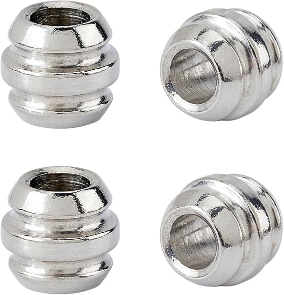 DICOSMETIC 4Pcs Paracord Lanyard Beads 12x11MM Stainless Steel European Beads 6MM Large Hole Bead Stainless Steel Lanyard Bead for EDC Knife Lanyards Keychain Bracelet, Drum Shape
