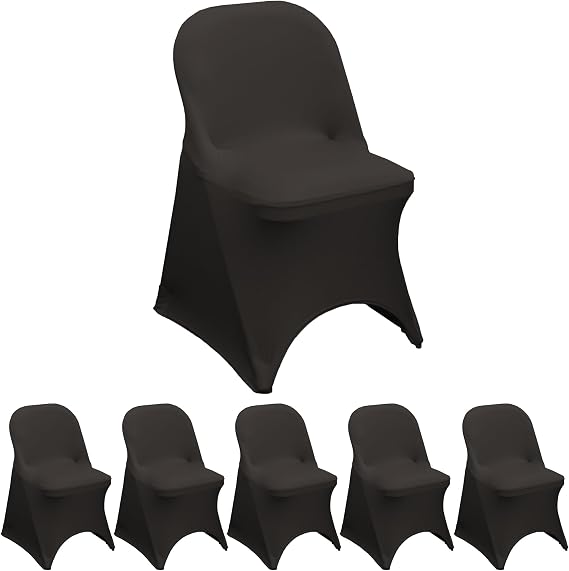 YOUR CHAIR COVERS - Spandex Folding Chair Covers for Party Wedding Dining, Fitted Universal Seat Protector (Black, 6pcs)