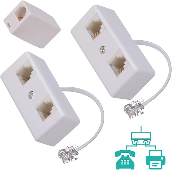 Phone Splitter 1 to 2, Landline Converter, Telephone Wall Jack Adapter for Landline and Fax machine with Rj11 Coupler(2pcs)