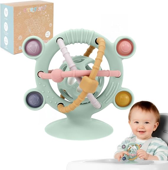 TYRY.HU Teething Toys for Baby,Rattle High Chair Activity Toy with Silicone,Einstein Sensory Play Chew Teether Kids Relief Teether with Suction Cup Soothing Gifts for Newborns & Infants 0 12 Months