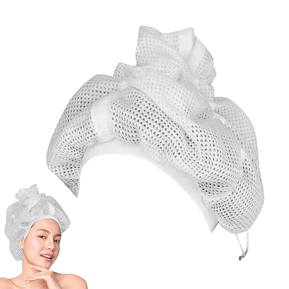 Net Plopping Cap for Drying Curly Hair, Adjustable Net Diffuser Cap Curly Hair, Hair Dryer Bonnet with Drawstring Hair Plopping Bonnet for Fast Drying(COLOR:White)