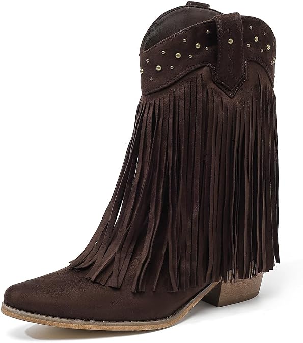 Amoji Women Western Cowboy Boots Cowgirl Mid Calf Boots Pull On D307