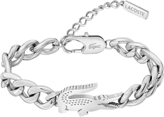 Lacoste クロコダイルチェーンブレスレット 男女兼用 - ステンレススチールジュエリー、調節可能なデザイン - 象徴的なスタイル、印象的なコレクション - 彼または彼女へのギフト