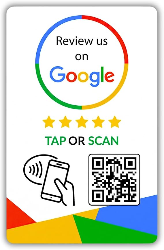 Google Review Tap Card by TapFive Zappy Fast NFC & QR Code Sign for Business | Google Review Stand & Plate Alternative | QR Code Stand | No Fees (1 Pack)