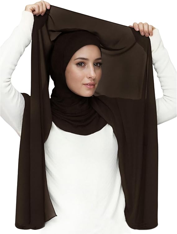Lina & Lily Flowy Chiffon Instant Hijab Scarf Attached Jersey Ninja Undercap Full Coverage for Muslim Women