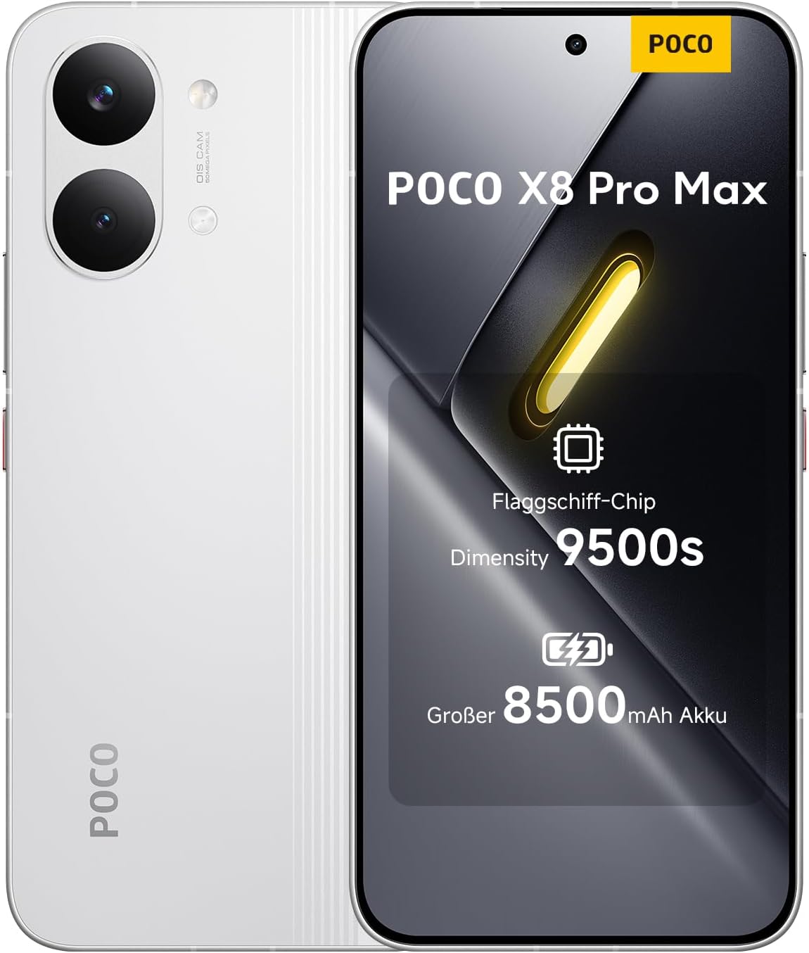 XIAOMI Poco X8 Pro Max Smartphone 12GB+512GB Handy mit Android Dimensity 9500s Prozessor 8500mAh Akku Ultra-helles AMOLED-Display 50MP Light Fusion 600 Hauptkamera mit OIS Weiß 3 Jahre Garantie