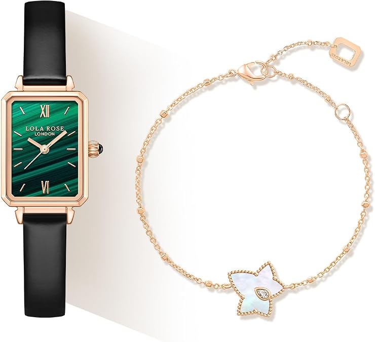 Lola Rose Dainty Women's Wrist Watch with Exquisite Malachite Bead Bracelet