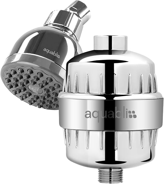 AquaBliss Revitalizing Shower Filter & TurboSpa Shower Head - Reduce Dry Itchy Skin, Dandruff, Eczema, and Dramatically Improves The Condition of Your Skin, Hair and Nails - Chrome (Exclusive Bundle)