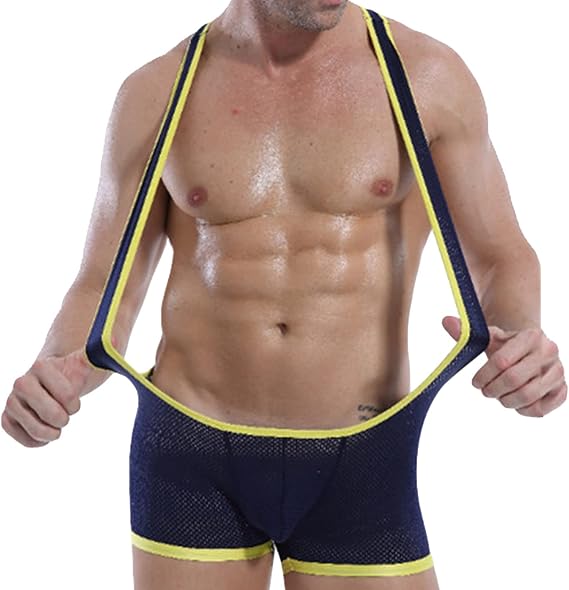 Mens Mesh Jockstrap Leotard Underwear Mankini Wrestling Singlet Bodysuit Boxer One Piece Elastic Jumpsuit
