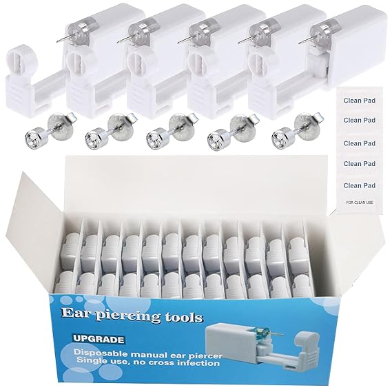 Ear Piercing Gun Kit - Judero 72Pcs Disposable Ear Piercing Kit Including 24Pcs Self Ear Piercing Gun with 24Pcs Built-in Earrings Stud and 24Pcs Clean Tools for Ear Cartilage Piercing Kit