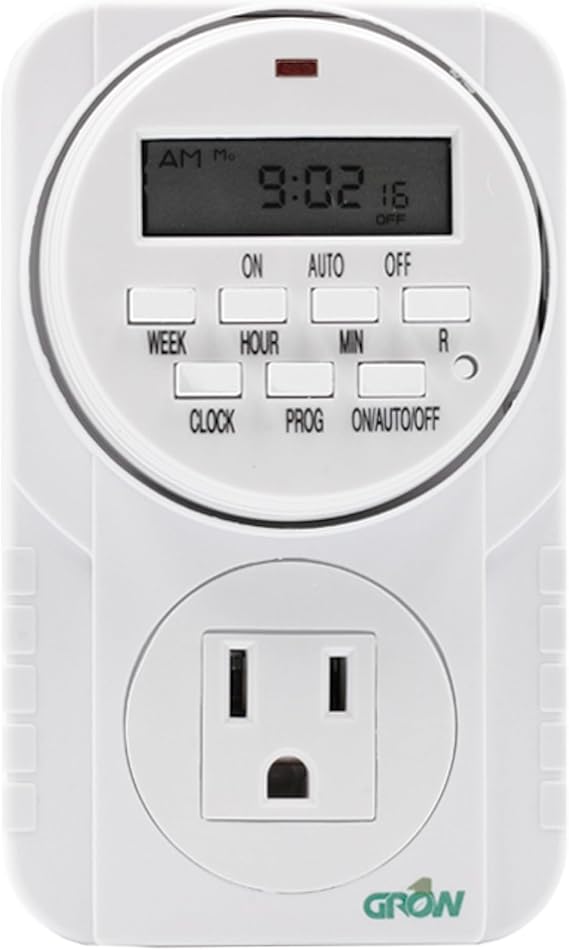 Grow1 Hydroponic 120V Single Outlet Digital Timers for Electrical Outlets, Compatible w/ 110V, 115V & 120V Outlets | Heavy Duty | Perfect for Aquarium Light Timer, Grow Lights
