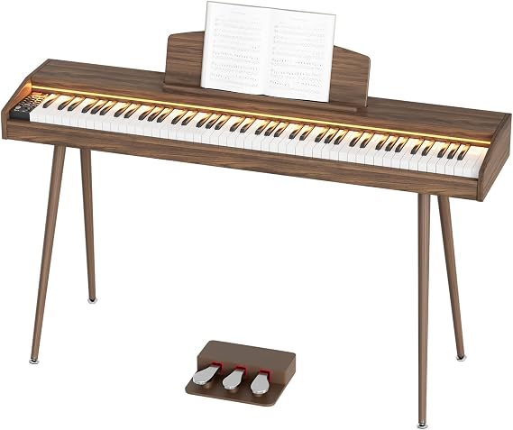 88 Keys Weighted Keys Digital Keyboard Piano with Adjustable Light, Full Size Hammer-action Electronic Piano Keyboard,3 Pedal,Full-featured Keyboard for Beginner,Kids,Adults,Chocolate Brown