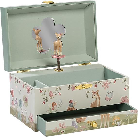 Little Dutch Fairy Garden Jewellery Box with Music Box and Drawer and Rotating Deer for Girls Green Jewellery Box Music