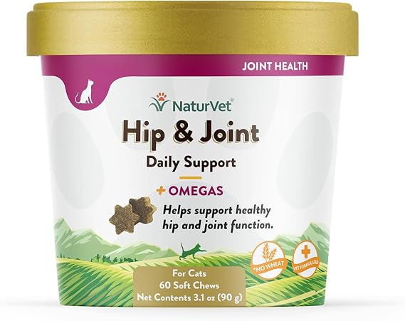 NaturVet Hip & Joint Supplements for Cats Plus Omegas 60 Soft Chews
