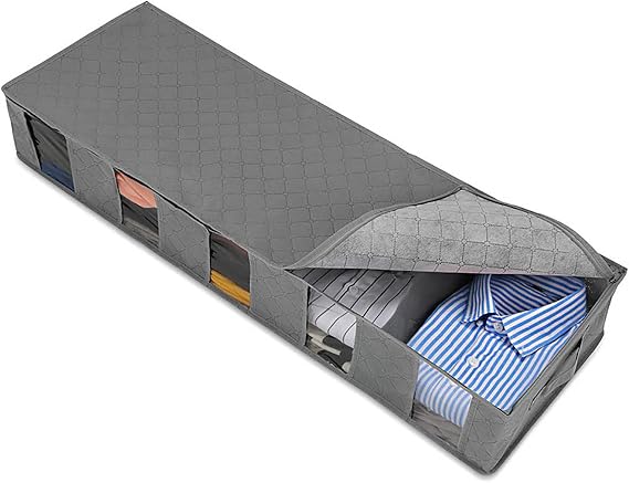 Underbed Storage Containers Bin,Under Bed Storage Box Storage Bag Extra Large Clothing Sorting Folding Flat Under Bed Storage Box Compartment (Grey)