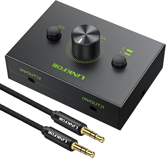LiNKFOR 3.5mm Audio Switch Bi-Directional Stereo Selector with Volume