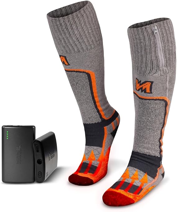 Fieldsheer Merino Wool Heated Socks for Men with Bluetooth Control, Adjustable Heat Settings, Arch Support & Cushioning