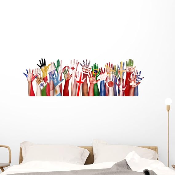 Flag Hands Diversity Wall Decal Wallmonkeys Peel and Stick Graphic (48 in W x 32 in H) WM365715