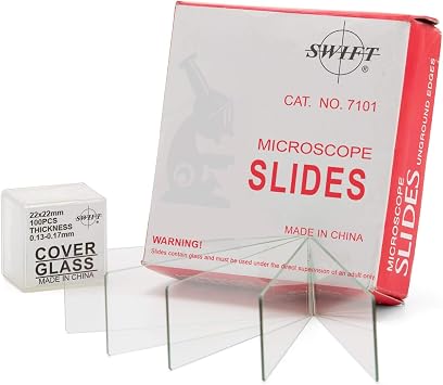 Swift Microscope Slides Kit with 72 Pre-Cleaned Blank Slides and 100 Glass Coverslips, Ground Edges