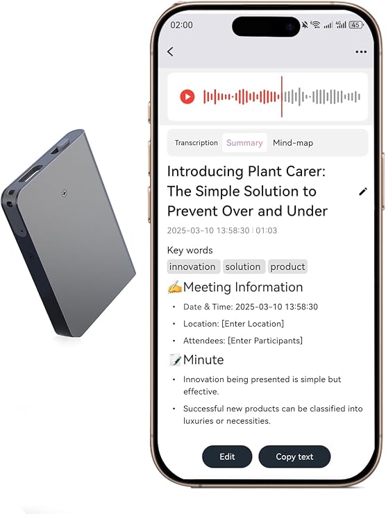 AI Voice Recorder, Audio Recording Device with App Control,AI Transcribe & Summarize Support 144 Languages, 64GB Memory,Voice Recorder for Lectures, Meetings,Interviews.
